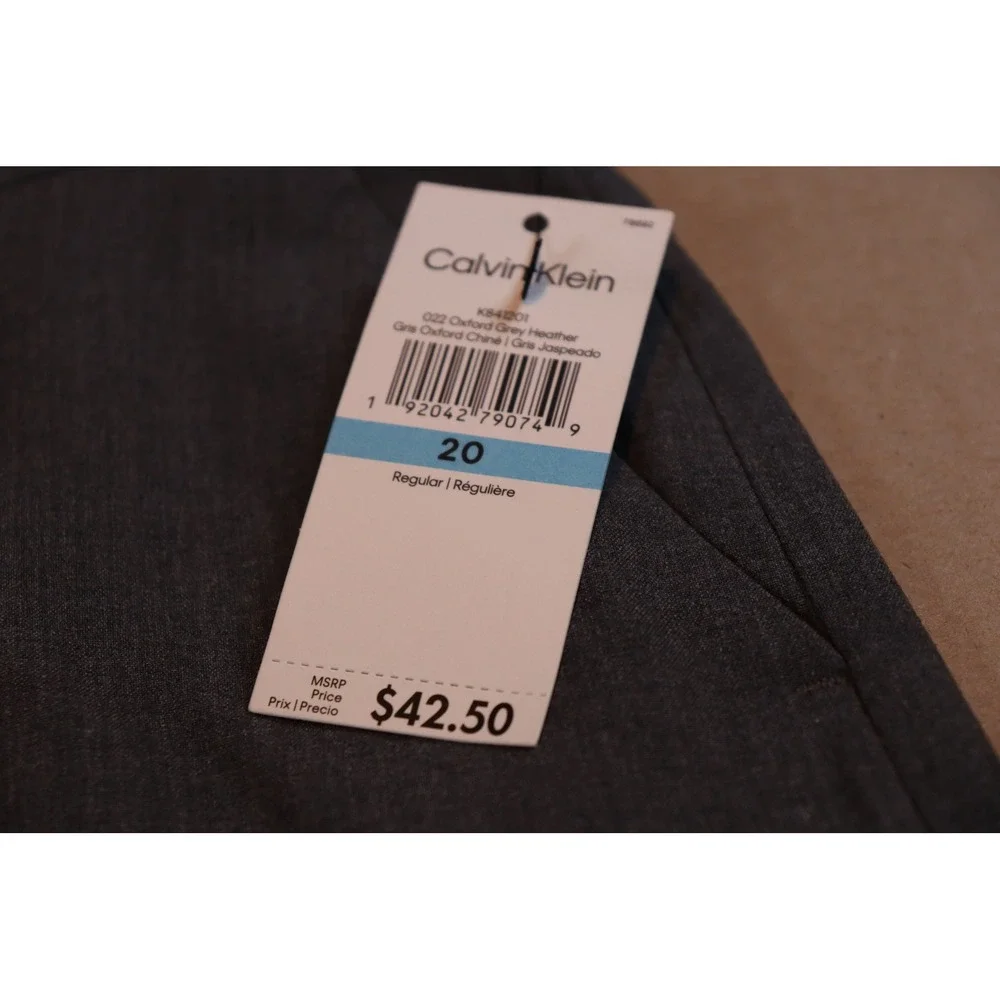 Calvin Klein Boys Slim Fit Flat Front Stretch Dress‎ Pants Grey Heather Size 20